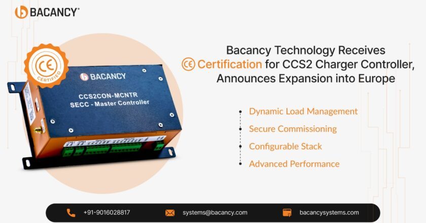 Bacancy Technology Receives CE Certification for CCS2 Charger Controller, Announces Expansion into Europe