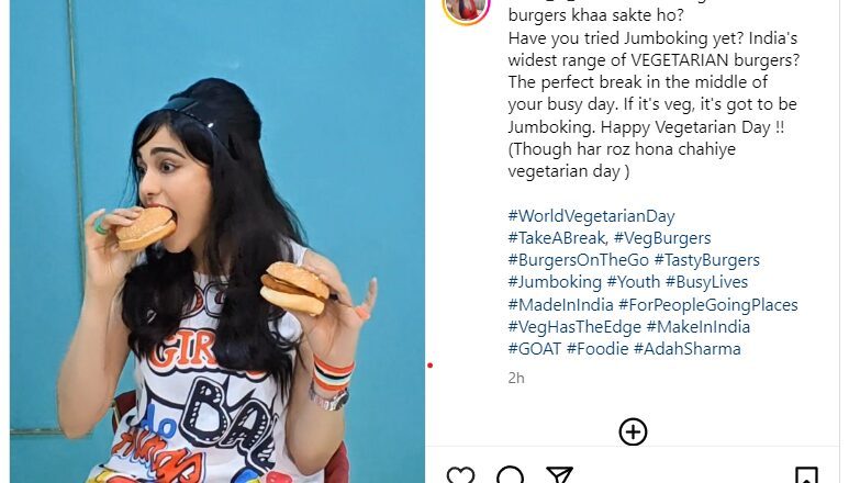 Adah Sharma bites into Jumboking on World Vegetarian Day