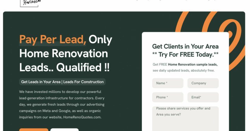 Small Canadian StartUp LeadHarvestor is Disrupting the Renovation Industry with Pay-Per-Lead Model – No More Wasted Marketing Dollars
