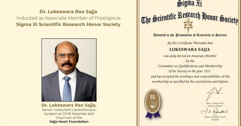Renowned Indian Cardiac Surgeon Dr. Lokeswara Rao Sajja Inducted as Associate Member of Prestigious Sigma Xi Scientific Research Honor Society