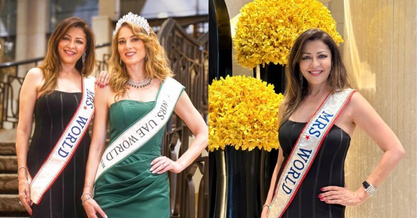Dr Aditi Govitrikar, the newly-appointed director of Mrs UAE World, crowns Dr Taylor Elizabeth as the title-holder