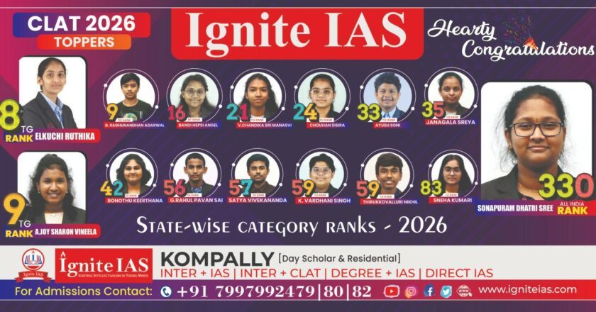 Ignite IAS Shines with Top CLAT 2026 Ranks Across Telangana, Reaffirms Its Position as a National Leader in Integrated Civil Services and Law Education